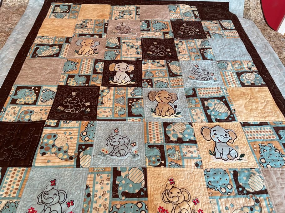 Cute Elephant Quilt Blue and Brown Elphant Quilt